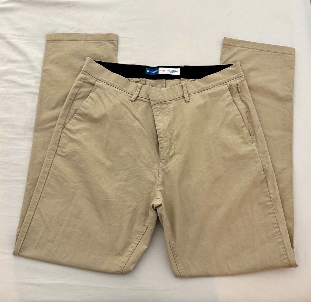 Old Navy Men’s Beige Solid Chino Pants 36x34Straight Leg Quick Dry Flat Front